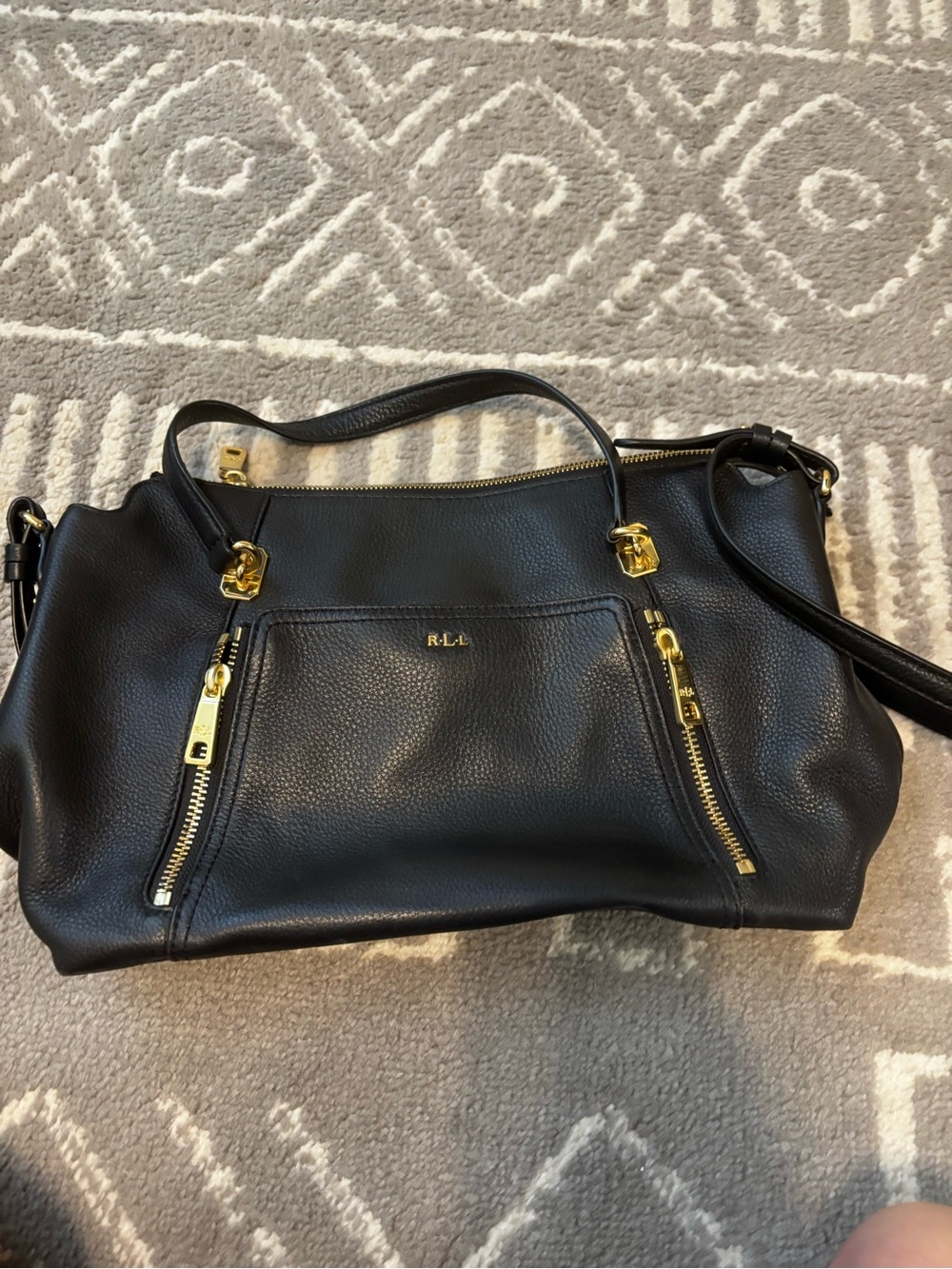 Ralph Lauren Black Pebbled Leather Shoulder Bag with Gold Hardware